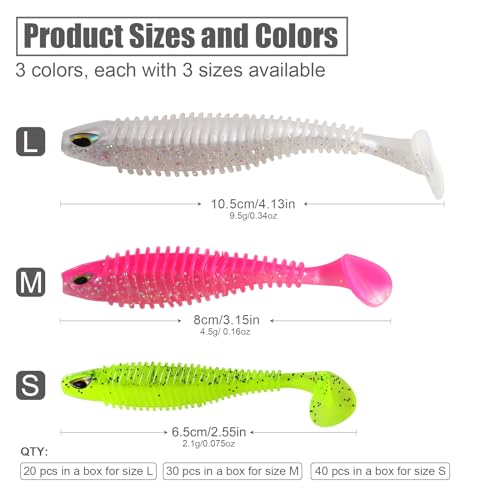MAFIMOEA 40/30/25Pcs Paddle Tail Swim Baits Lures Fishing Soft Plastic Lure Kit for Bass Trout Walleye Crappie 6.5cm 7.5cm 10.5cm - color: Yellow, size: 2.55IN/6.5CM - 40PCS