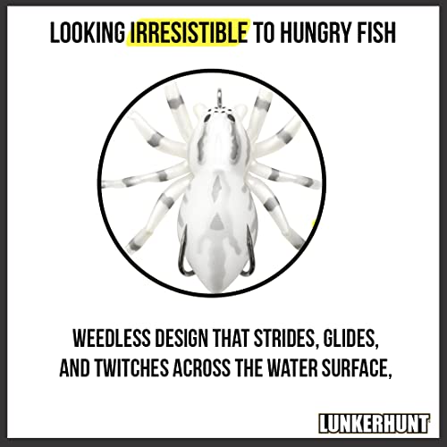 LUNKERHUNT Phantom Spider Lure for Bass Fishing (2.5 Inch) | Topwater Spider Fishing Lure with Natural Walking Action | Soft Hollow Body Weedless Hooks for Trout and Pike - color: White Wolf