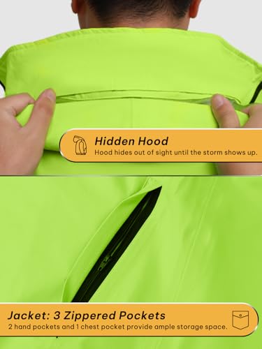 SaphiRose Men's Waterproof Rain Gear 2pcs/set Packable Rain Suit for Working Fishing - color: Green/Reflective Strip, size: Small