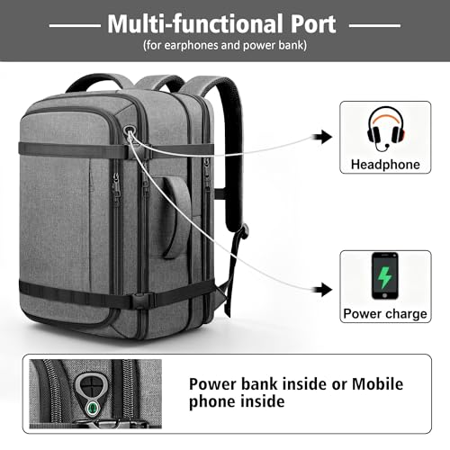 Spacious Carry On Backpack,Expandable Large 1-7DAYS Capacity Travel Backpack with Cable Access Port,Fits 18.4" Laptop,Anti Theft Water Resistant Work Backpack for Men Women,Extended Travel Work,Grey - color: Grey, size: 18.4inch (22"x14"x9")