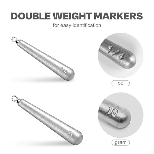 27/30 PCs Free Rig & Drop Shot Weights - Skinny Teardrop Fishing Sinkers (1/8 3/16 1/4 3/8 1/2oz) | Die-Cast Lead-Antimony Alloy | Mixed Kit Available - size: 1/8oz - 30Pack