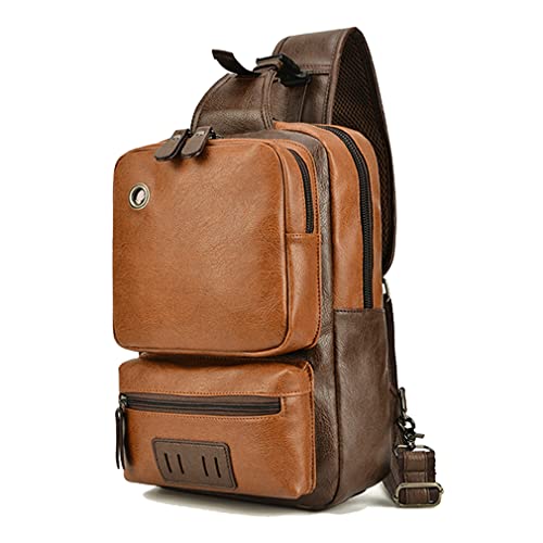 Genuine Leather Sling Bag for Men Women Shoulder Backpack Satchel Crossbody Chest Casual Outdoor Daypack - color: #06brown