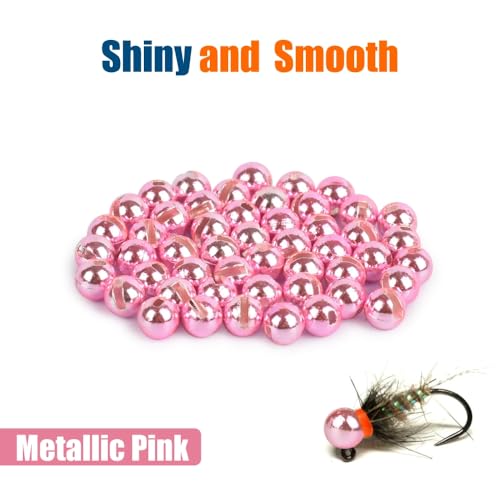 50pcs Tungsten Slotted Beads for Fly Tying, Sink Deeper and Faster 12 Colors/13 Sizes Slotted Tungsten Beads Fly Tying Beads Head Fly Tying Materials - color: Metallic Pink, size: 3.8mm