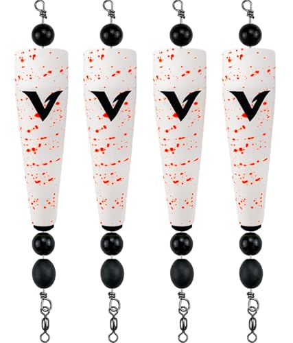 4 Pack Pre-Rigged Popping Corks for Fishing, Steel Wire Leader Saltwater Fishing Cork Float with Rattling Beads, Weighted Popping Cork for Redfish Trout Snook - color: White with Orange Splatter, size: 5" (1oz)
