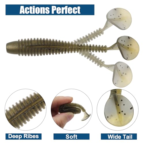 Paddle Tail Swimbaits, 2.5 inch/3inch Soft Lures Fishing Trout Crappie Bass for Freshwater and Saltwater 75PCS/60PCS - color: Gold Brown, size: 3 inch, 60 PCs