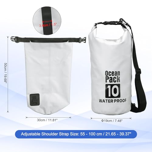 Waterproof Dry Bag, 10L Fit for Women Men Water Proof Bags Lightweight Dry Storage Floating Backpack with Whistle for Travel Backpacking Boating Kayaking Camping (White) - color: White, size: 10L