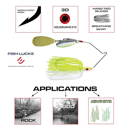 Luck E Strike Hydra-Vibe Spinner Bait with Custom Blades - color: Chartreuse/White, size: 1/2 OZ