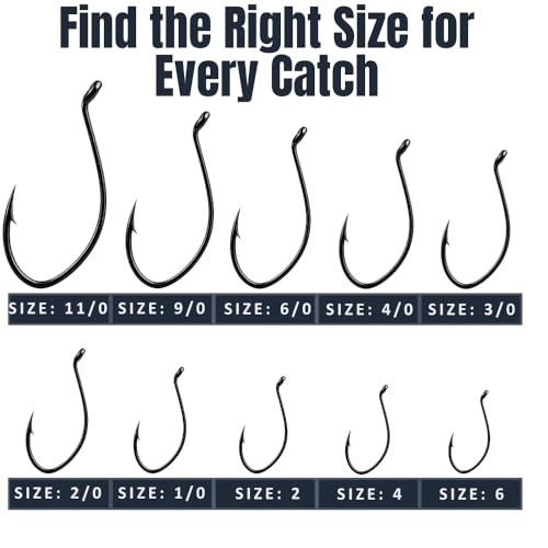 Maruto Barbed Fishing Hooks – Barbed Sickle Hooks in Strong Japanese High Carbon Steel, Sizes 1/0 to 11/0, Colors Black, Pink and Red - color: Black, size: 6/0–18 Hooks