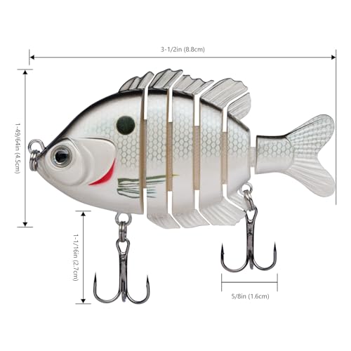 BASSDASH SwimPanfish Multi Jointed Panfish Bluegill Swimbaits Hard Topwater Bass Lures Fishing Lure Crank Saltwater 3.5in/0.85oz - color: White Shad