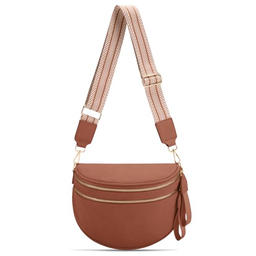 oscaurt Leather Crossbody Bag Bum Bag for Women Large Sling Bag Cross Body Purse Shoulder Handbag Fanny Pack - color: Brown, size: Large