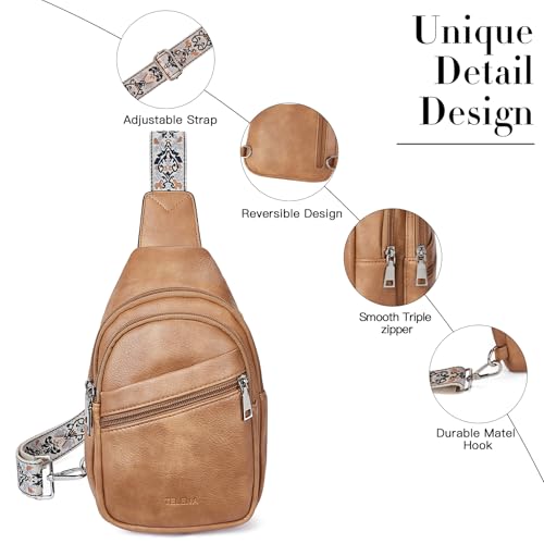 Telena Sling Bag for Women Crossbody Bags Purse for Women Vegan Leather Fanny Pack with Adjustable Strap - color: 0-camel Brown