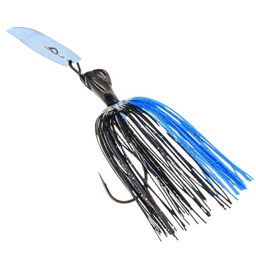 Reaction Tackle Breaker Jigs for Bass Fishing, Bladed Vibrating Swim Jig Lures with Silicone Skirts, Weedless Bait for Pike, Walleye, Muskie - 3 Pack - color: Black/Blue, size: 1/4 Oz