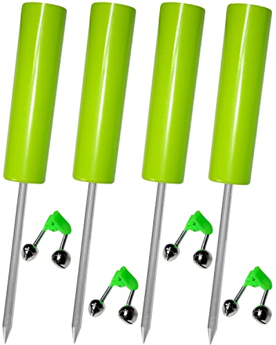 Fishing Rod Holder, 4 Pack Fishing Pole Holders Ground, Rod Holders for Bank Fishing, Beach Support Stand Reinforced PVC, 4 Free Alarm Bells - style: Green