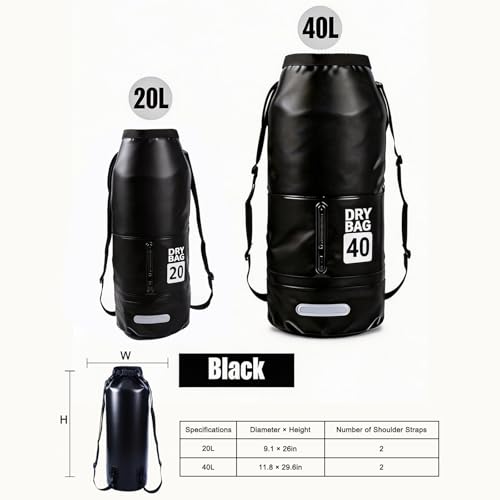 40L Waterproof Dry Bag - Floating Heavy Duty PVC Dry Sack - for Boating, Fishing & Beach - Backpack Style Waterproof Bag for Men & Women - color: Black, size: 40L