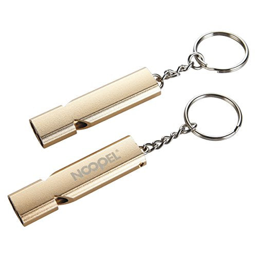 Noopel Emergency Whistles Lifeguard Safety Whistle with Lanyard and Keychain for Outdoor Camping Hiking Boating Backpacking Fishing Kayak Kids Rescue Signaling Loud Survival Whistle - color: 2 Pack Gold