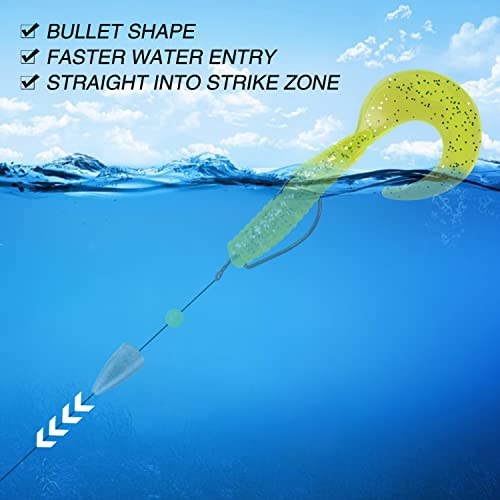 Fishing Weights Sinkers, 50pcs Bullet Fishing Sinkers Worm Weights Slip Sinkers Sliding Fishing Weight for Bass Fishing Pitching and Flipping Texas Rig Saltwater Freshwater Fishing Tackle - style: ‎1/16oz-50pcs