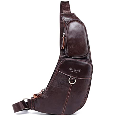 Hebetag Leather Sling Bag Crossbody Backpack for Men Women Travel Outdoor Camping - color: #04coffee