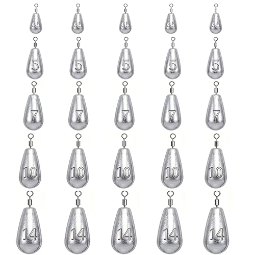 Fishing Weights Sinkers Kit Bass Casting Weights Drop Shot Weights with Swivel for Freshwater Saltwater Catfish Weights - style: 25pcs