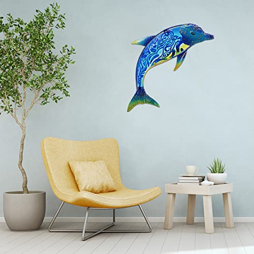 John's Studio Dolphin Wall Decor Outdoor Metal FIsh Sea Hanging Art Glass Sculptures Home Ocean Theme Decorations for Living Room, Bedroom, Yard, Fence and Patio - 17.5 Inches - color: Dolphin