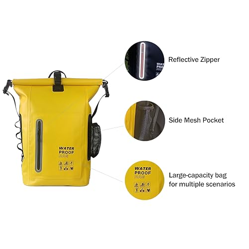 Dry Bag Waterproof 25L - Floating & Lightweight Bags for Women, Waterproof Backpack for Kayaking, Boating, Fishing, Paddle Boarding, Camping, Hiking, Roll-Top Seal & Adjustable Shoulder Straps - color: Yellow