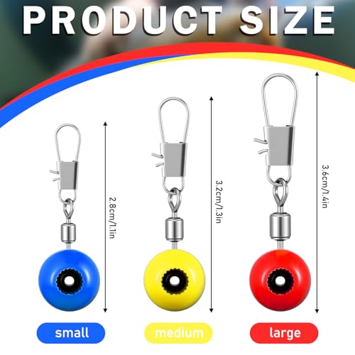 150 Pcs Fishing Line Sinker Slides Fishing Float Connector Rolling Swivels with Interlock Snaps for Catfish Carp Bass, Red Yellow Blue Color Coded 3 Sizes (Large, Medium, Small)