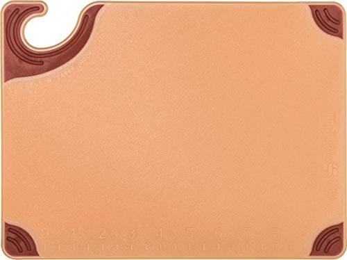 San Jamar Saf-T-Grip Plastic Cutting Board with Safety Hook, 9" x 12" x 0.375", Brown - color: Brown