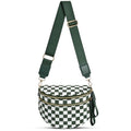 Checkered Nylon Crossbody Bag Bum Bag for Women Mom Large Checkered Fanny Packs with Adjustable Strap - color: Bean Green Checkered
