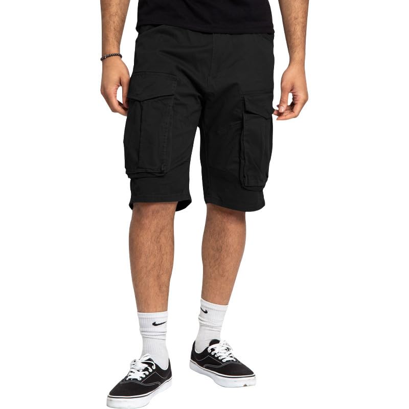 Mens Summer Casual Cargo Shorts Fashion Lightweight Loose Fit Short Pants Drawstring Elastic Waisted Outdoor Shorts - color: Black, size: Medium