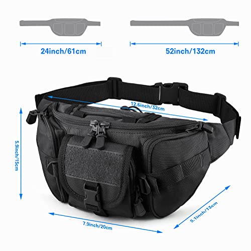 SOWHUP Tactical Fanny Pack,Military Waist Bag Pack with U.S Patch Utility Hip Belt Bumbag for Outdoor Fishing Hiking (Black(5 Zipper Pockets)) - color: Black(5 Zipper Pockets)