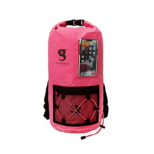 geckobrands Hydroner 20L Waterproof Dry Bag Backpack – Lightweight Roll-Top Bag with Clear Phone Pouch for Outdoor Activities - color: Neon Pink