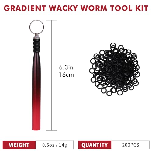 TRUSCEND Gradient Fishing Wacky Rig Tool with Silicone O Rings 210Pcs for 3"-4" and 5"-7" Fishing Worm Lures, Ultra-Smooth Downriggers Tube for Easy Installation and Great Protection of Stick Bait N1 - color: Gradient Red