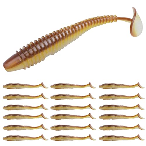 RUNCL Swimbaits Paddle 10/20/30/40PCS, 5/4/3/2 Inchs Paddle Tail, Soft Lure for Trout Crappie Bass, Durable Plastic Bait Swimmer for Saltwater/Freshwater, Fishing Lover's Gift - color: Orange Candy, size: 3in, 30pcs