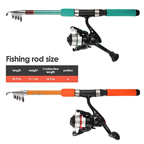 Fishing Rod Reel Combo Telescopic Fishing Pole Spinning Reel with Baits Hooks Storage Bag Compact Collapsible Fishing Pole Starter Kit for Kids Youth Adults Travel Fishing Gear