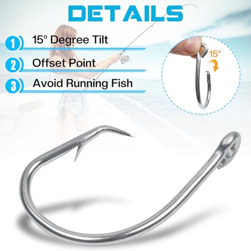 Circle Hooks Saltwater Fishing Hooks, 20pcs in-line Circle Hooks Wide Gap Tuna Circle Hooks Stainless Steel Short Shank Fishing Hooks Big Game Circle Hooks for Catfish Bluegill Tuna Bass