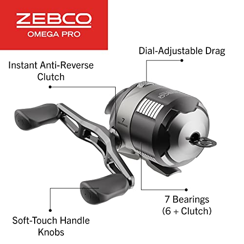 Zebco Omega Pro Spincast Fishing Reel, Dual Ceramic Pick-up Pins, Solid-Brass Pinion Gear, GlideLine ll Line Retrieval System, Pre-Spooled - size: 20