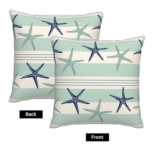 Coastal Navy Blue Throw Pillow Covers Coastal Starfish Square Pillow Cases 20x20 Inch Set of 2 Navy Turquoise Outdoor Decorative Pillowcase Cushion Cover for Couch Sofa - color: Green Blue, size: 20" x 20" (Pack of 2)