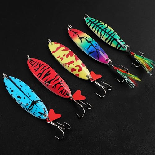 Fishing Lures Casting Spoon Lure, 5pcs Hard Metal Spoon Fishing Lures for Trout Bass Crappie Pike Walleye Saltwater Freshwater Fishing Gear 3/16oz-2oz - color: Painted-B, size: 1oz(28g)