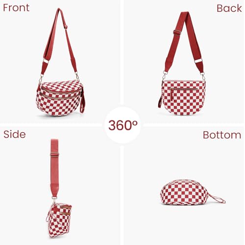 Checkered Crossbody Bum Bags for Women Nylon Checkered Purse Checkerboard Fanny Pack - color: A07-red