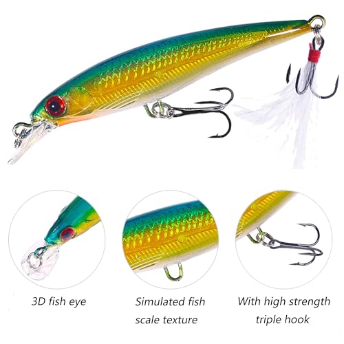Jerkbait Fishing Lures, Top Water Bass Fishing Lures - 10pcs with Box