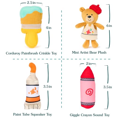 GUND Baby My Little Artist 5-Piece Plush Playset with Rattle, Squeaker and Crinkle Plush Toys, Sensory Toy for Babies and Newborns, 7.5” - style: Artist Playset