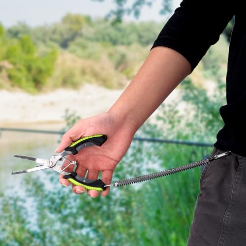 BOXOB Fishing Pliers, Metal Fishing Pliers Saltwater Fishing Pliers Hook Remover Needle Nose Pliers Fishing Multifunctional Tool Accessories Fishing Gear and Gifts for Men - style: Green Handle