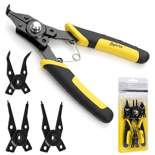 Snap Ring Pliers Heavy Duty Set, 4-in-1 Convertible Internal External Retaining Ring Pliers, Interchangeable Heads 45 90 Degree Angled Jaws, C Clip Circlip Lock Ring Removal Tool