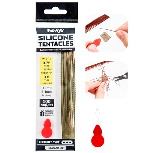 Silicone Skirt Tabs & Tentacle Strands Set for Dice Lure Builds, Japanese-Style Rubber Legs DIY Kit for Soft Baits, with Threader Tool, Fishing Lure Material for Jig Skirts - color: 07 - Iridescent Moss, size: Textured Type