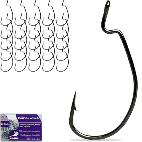 Pristis 25 Pack High Carbon Steel Fishing Hooks, Reinforced EWG Circle Octopus Round Bend 60 Degree Wide Gap Strong Barbed Worm Fish Hook Jig Bait Rig for Saltwater Freshwater Bass Tuna Walleye Trout - color: EWG, size: 2/0