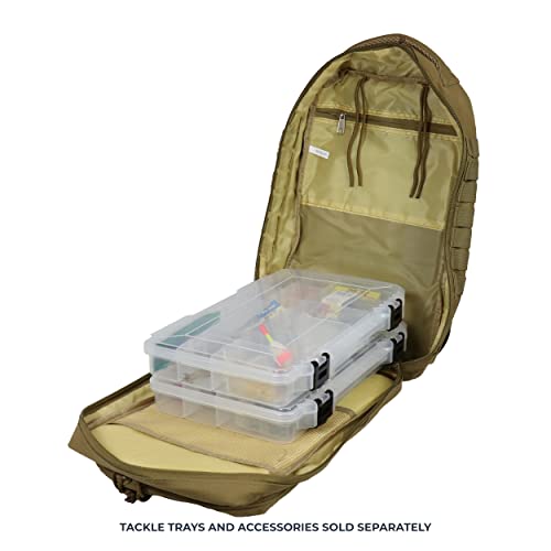 OSAGE RIVER MOLLE Fishing Backpack with Rod Holder - 600D Large Tackle Bag for Trays and Fishing Accessories - Tactical Backpack for Camping, Traveling, Hunting - Khaki - color: Khaki