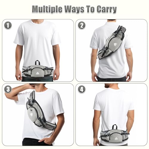 Fanny Pack Waist Bag with Water Bottle Holder for Men Women Running Hiking Travel Dog Walking Workout Cycling Outdoor (Grey) - color: Grey