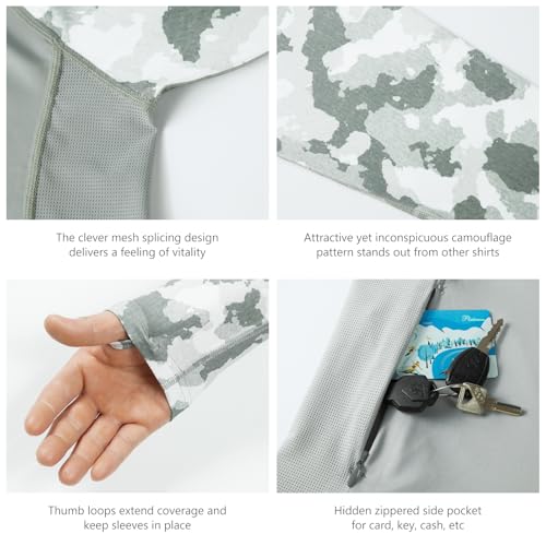 BASSDASH Men’s UPF 50 Performance Fishing Shirt Cooling Hoodie Camo Long Sleeve FS17M - color: Ash Grey/Ash Green Camo, size: 4X-Large