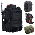 Goture Fishing Backpack with 4 Tackle Boxes,900D Water-Resistant Tackle Backpack with Rod Holders,45L Large Fishing Bag Storage Gear Tackle Bag with Rain Cover,Bottle Holder for Travel Camping Hiking - color: A1:black With 4 Tackle Boxes