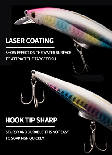 3pcs Sinking Bass Fishing Lures Saltwater Long Casting Laser Minnow Fishing Baits Hard Lure Fishing Kits Accessories (AH - color: AH1445C-5.5'' 1.6oz
