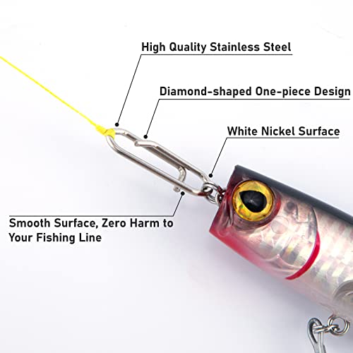 Alwonder 50-Pack Fishing Power Speed Clips, High Strength Stainless Steel Speed Clip for Fishing Lure Quick Change, Freshwater Saltwater Crankbait Popper Lures Quick Snap Connector Tackle - size: M-75LB-0.78IN